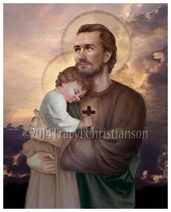 St Joseph And Baby Jesus Catholic Art Print Patron Of The Etsy