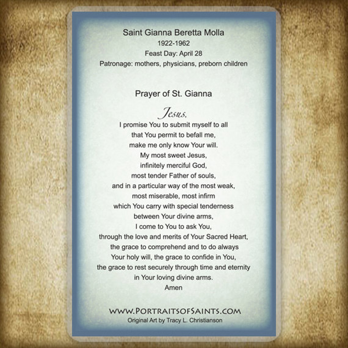 St. Gianna Molla Prayer Card Patron of Mothers Etsy