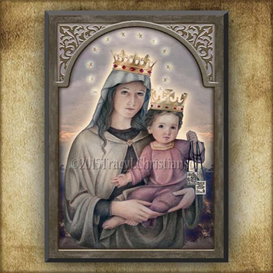 Our Lady of Mount Carmel Wood Plaque and Holy Card GIFT SET, Patron of ...