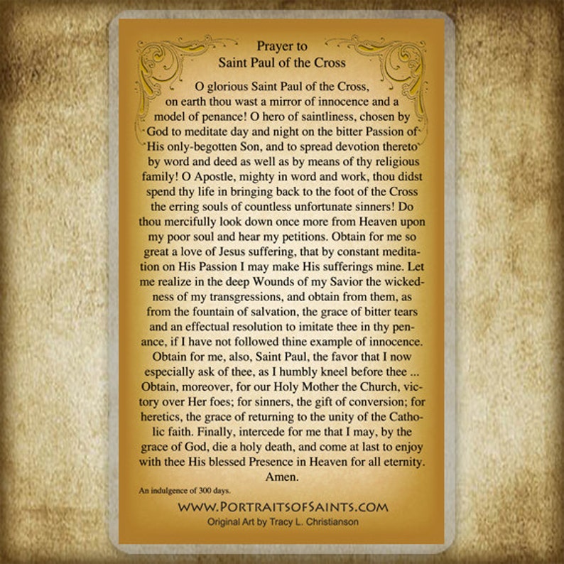 St. Paul of the Cross Prayer Card Doctor of the Church Etsy