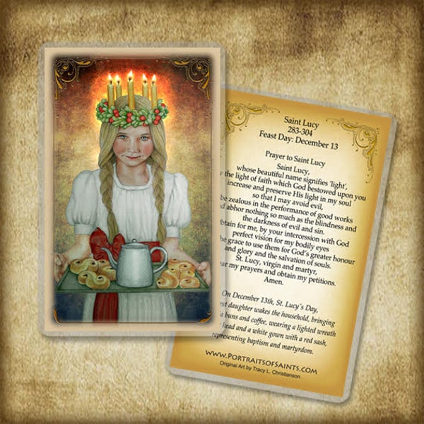 Santa Lucia Bilingual Prayer Card With Magnetic Sleeve - English/Spanish Religious Card