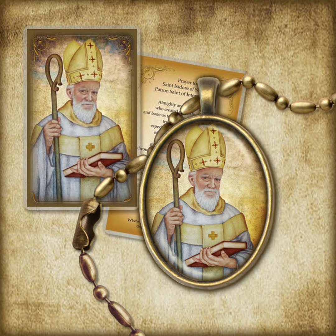 St. Isidore of Seville Pendant and Holy Card GIFT SET Catholic Doctor ...