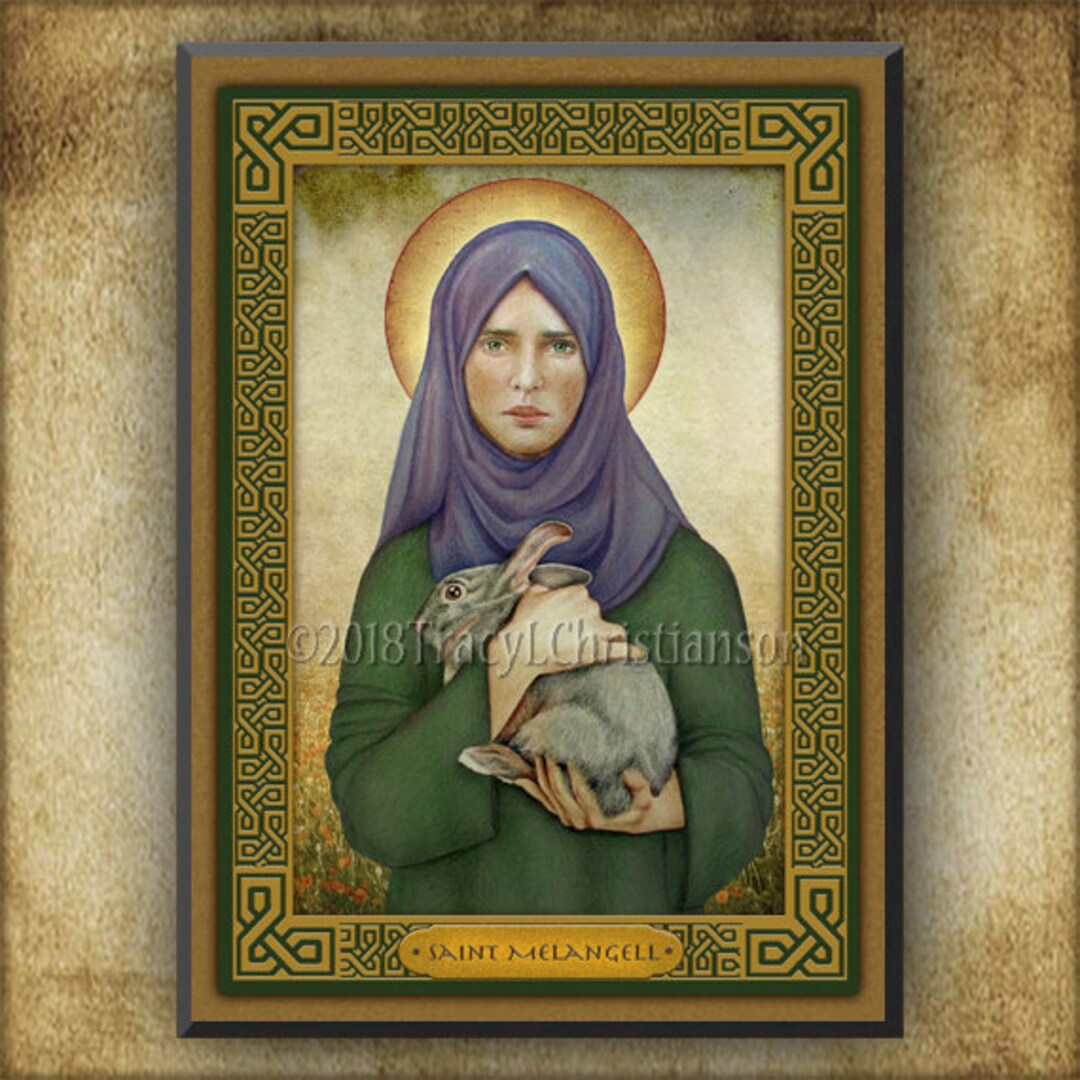 St. Melangell Wood Icon & Holy Card GIFT SET, Catholic Patron Saint of