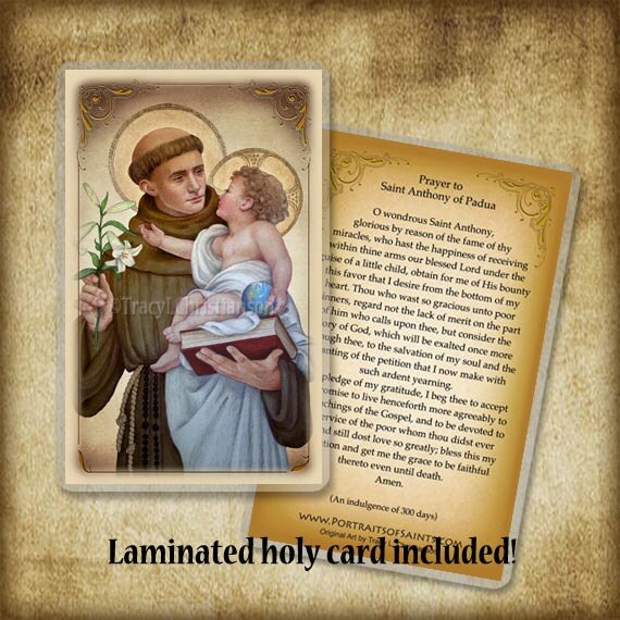 St. Anthony of Padua (B) Wood Icon & Holy Card GIFT SET, for