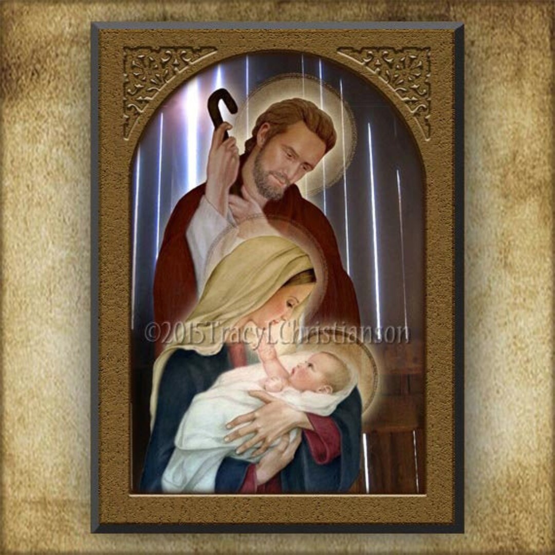 The Holy Family (D) Wood Plaque and Holy Card GIFT SET for a Catholic ...
