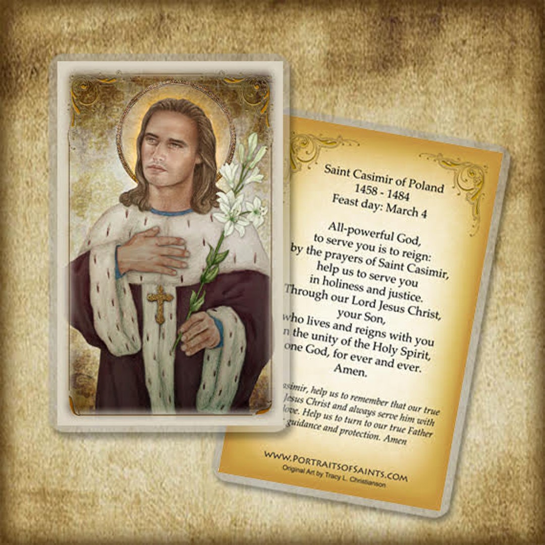 St. Casimir of Poland, Prince of Poland, Holy Card, Saint Prayer Card