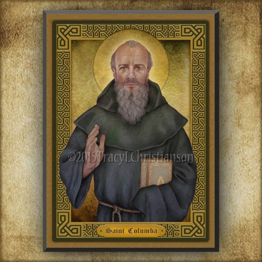 St. Columba Wood Plaque & Holy Card GIFT SET Catholic Saint for Ireland ...