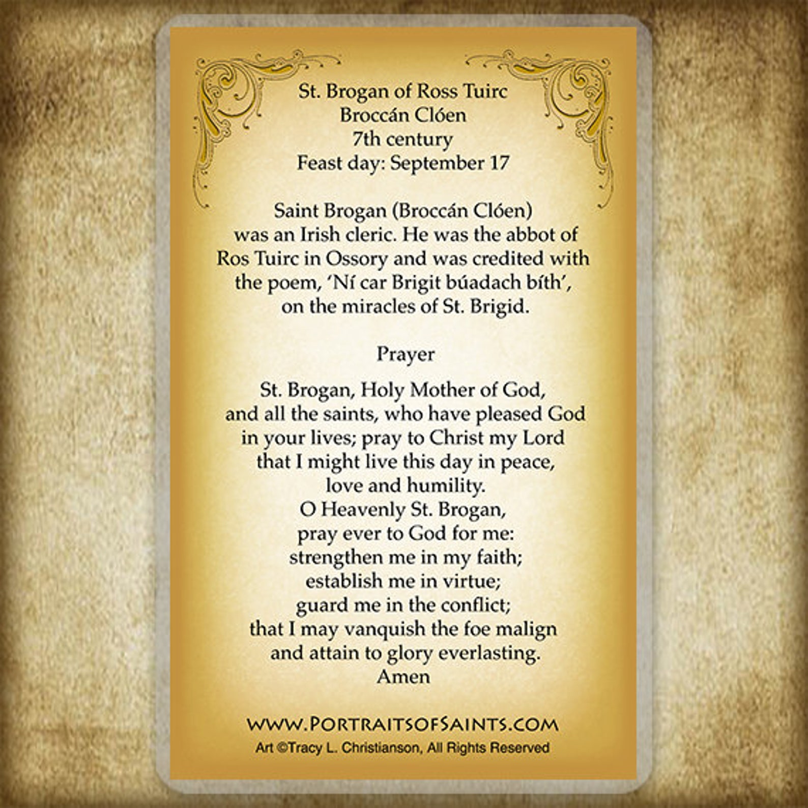 Brogan Rayer St. Brogan Holy Card/prayer Card - Etsy