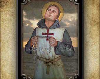 St. Adjutor Wood Plaque/Icon and Holy Card GIFT SET for swimmers
