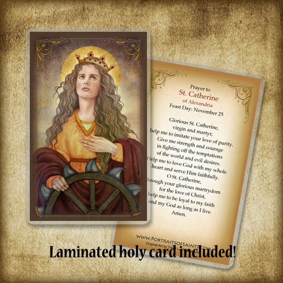 St. Catherine of Alexandria Wood Icon & Holy Card GIFT SET, Catholic ...