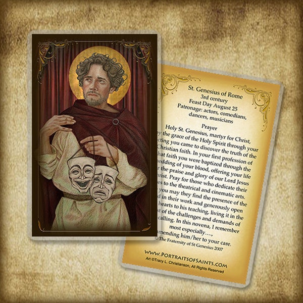 St. Genesius of Rome Holy Card/Prayer Card, Saint for actors, comedians, dancers, musicians