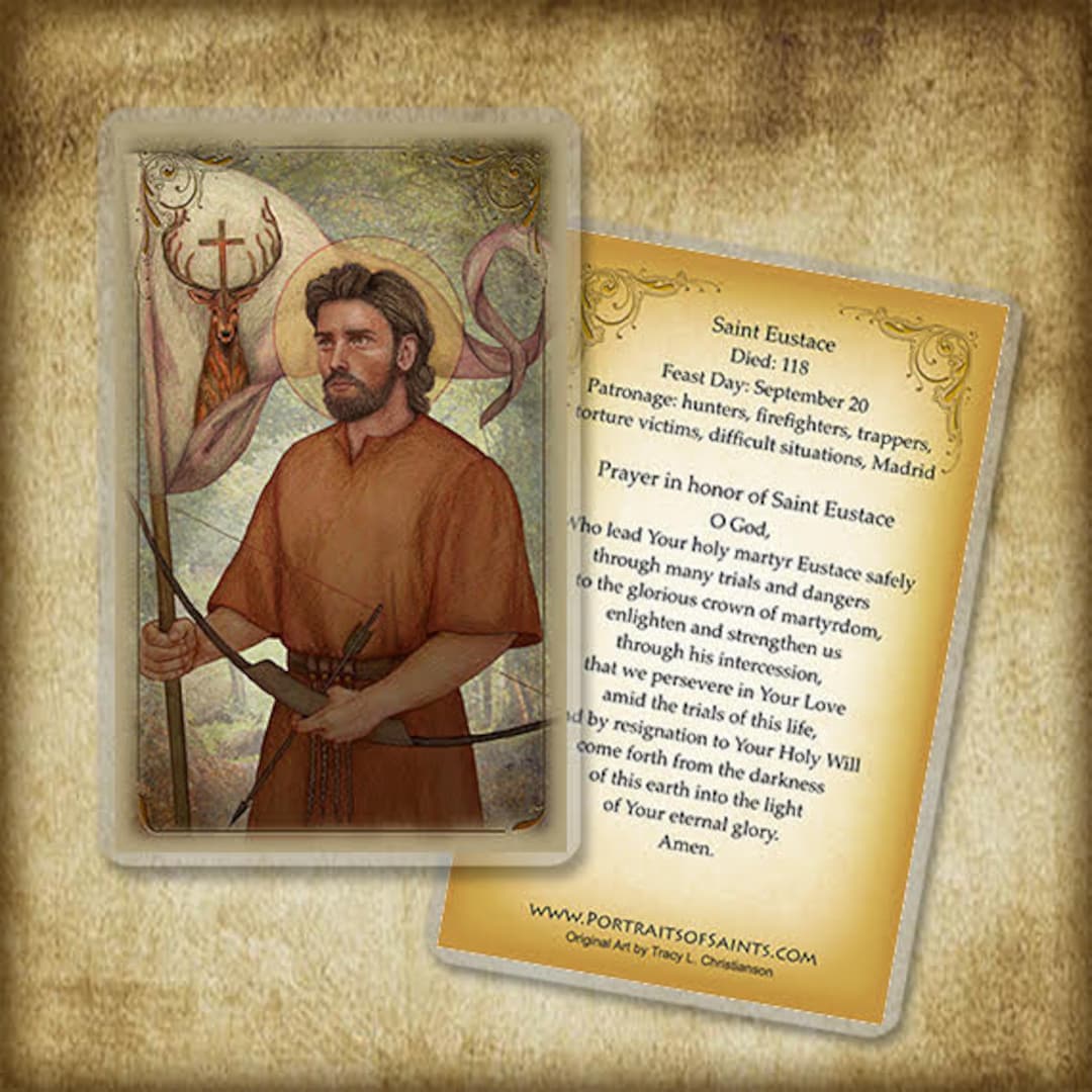 St. Eustace Holy Card/prayer Card, Catholic Hunter, Saint for Difficult