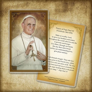 St. Pope Paul VI Holy Card, Saint for life issues