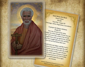 St. Moses the Black, (the Ethiopian) Holy Card, Catholic Prayer Card