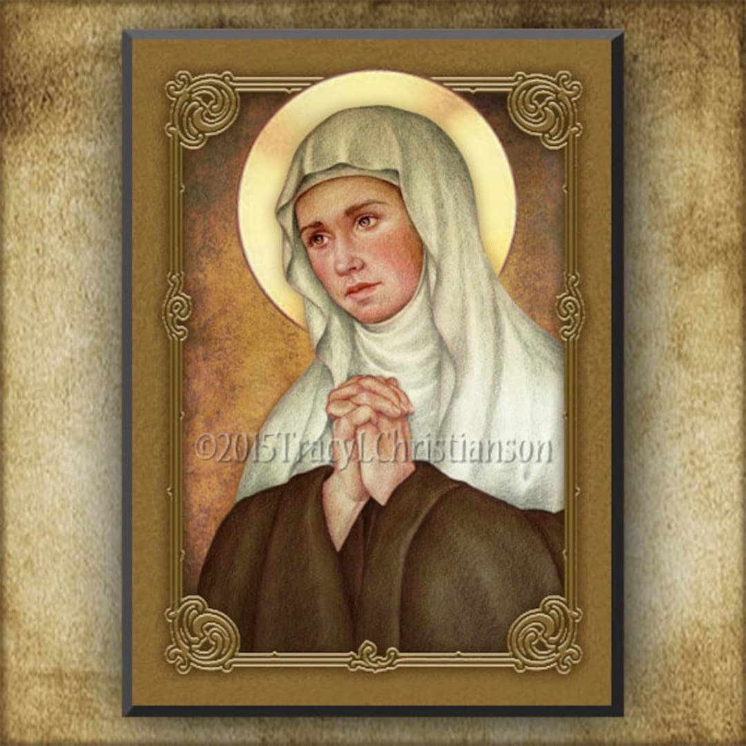 St. Angela De Merici Wood Plaque and Holy Card GIFT SET, Catholic Art