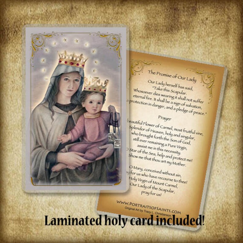 Our Lady of Mount Carmel Wood Plaque and Holy Card GIFT SET, Patron of ...