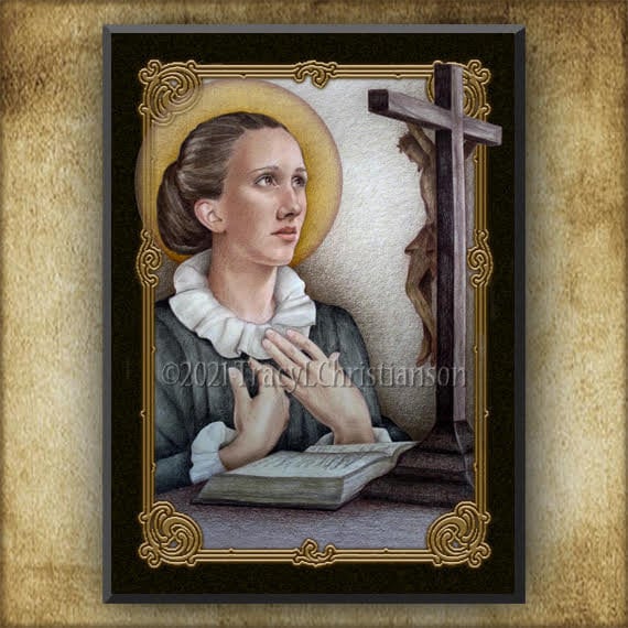 St. Catherine of Genoa Wood Icon & Holy Card GIFT SET, Patron of Brides