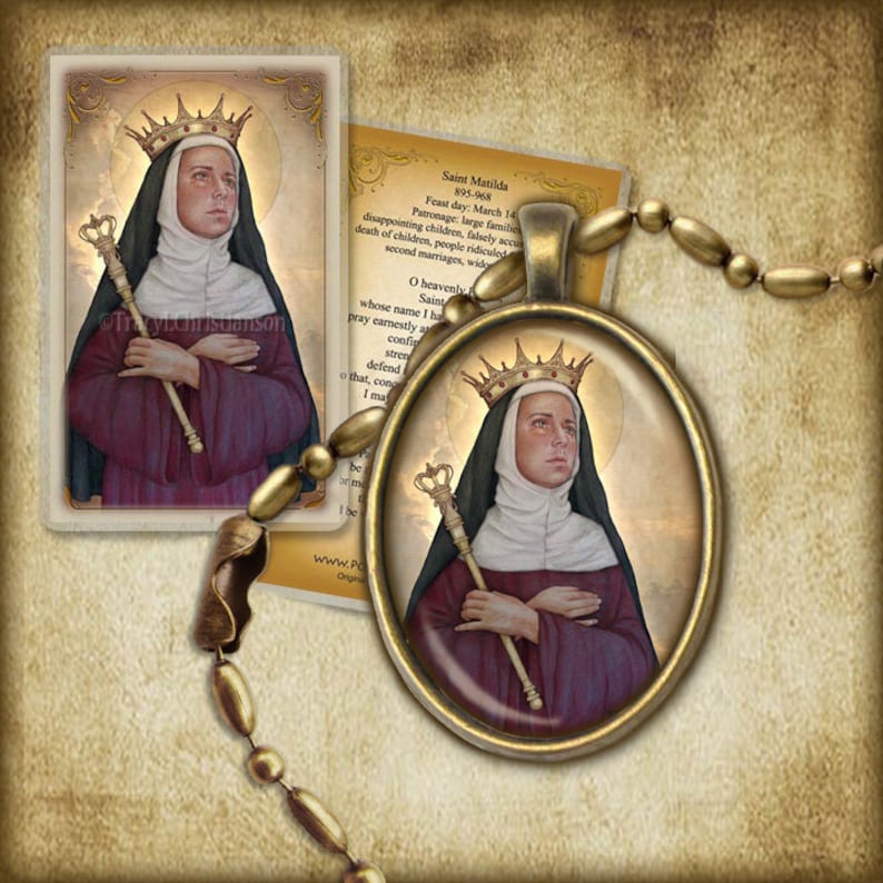 Sint Mathilda Icon St. Matilda Pendant and Holy Card GIFT SET Saint for Dysfunctional ...