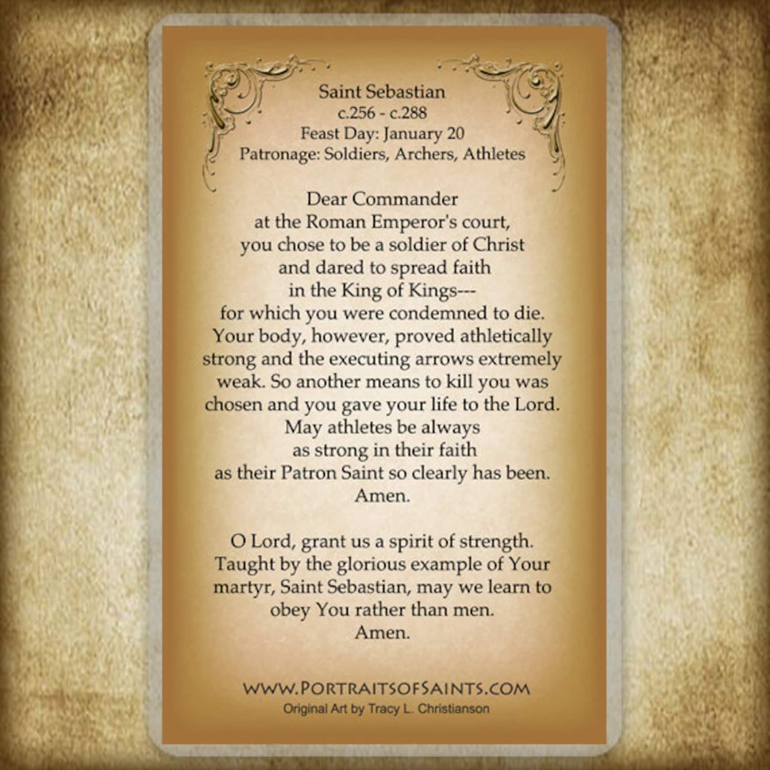 St. Sebastian Holy Card Patron of Athletes - Etsy