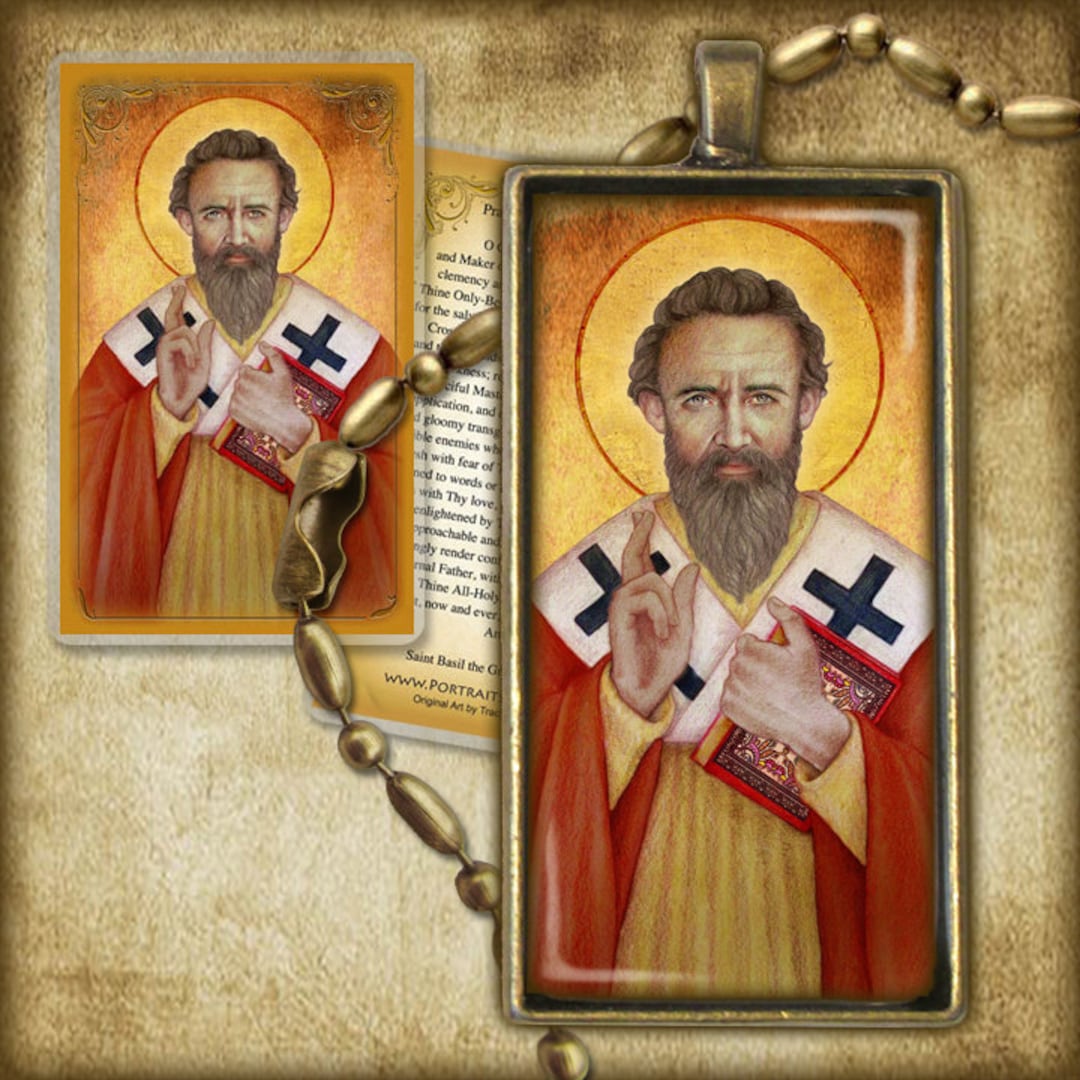 St. Basil the Great Pendant and Holy Card GIFT SET, Doctor of the ...