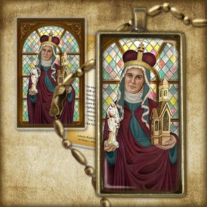 St. Hedwig of Silesia Pendant/Medallion and Holy Card GIFT SET