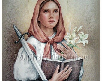 St. Dymphna Art Print, Catholic Patron Saint of Depression, anxiety, mental problems