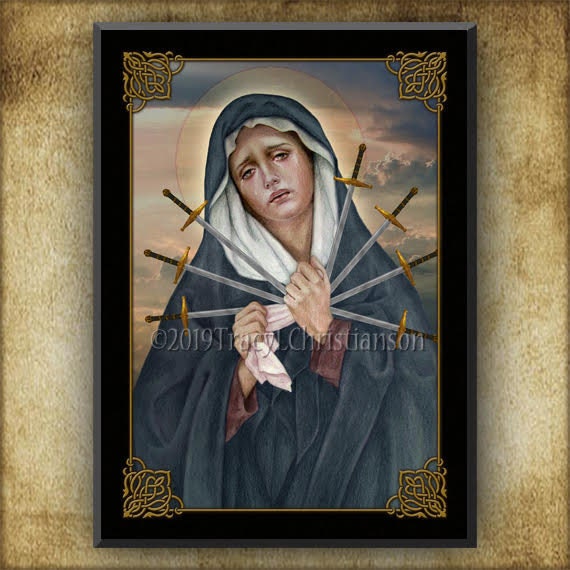 thumbnail image 2 of Seven Sorrows Of Mary Laminated Holy Cards - 25 Pack (Made In Italy) 2 of 3