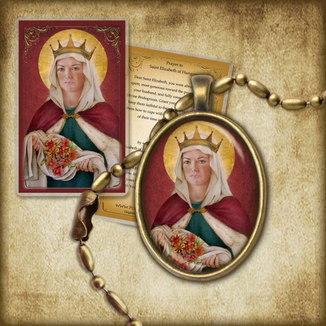 St. Elizabeth of Hungary Pendant and Holy Card GIFT SET, Patron of ...