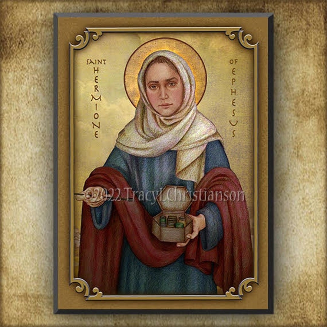 St. Hermione of Ephesus Wood Icon/plaque & Holy Card GIFT SET, Catholic