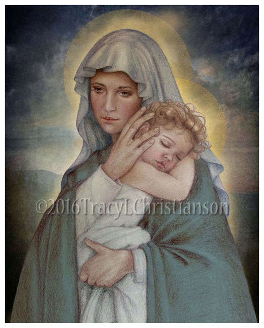 Madonna and Child (J) Catholic Art Print Blessed Virgin Mary, Baby