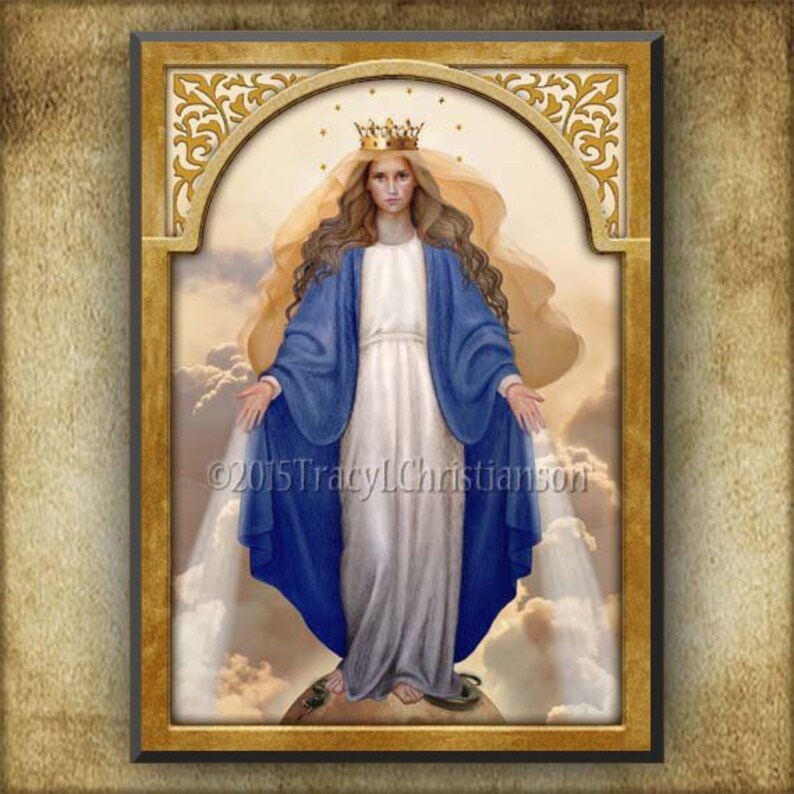 Our Lady of Grace Wood Plaque & Holy Card GIFT SET Mother of image 0