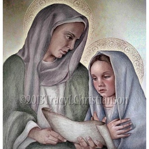St. Anne and Child Mary Art  Print, Catholic Patron Saint of Mothers