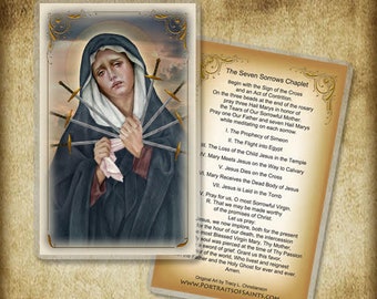 Seven Sorrows of Our Lady Prayer Card, Catholic Holy Card