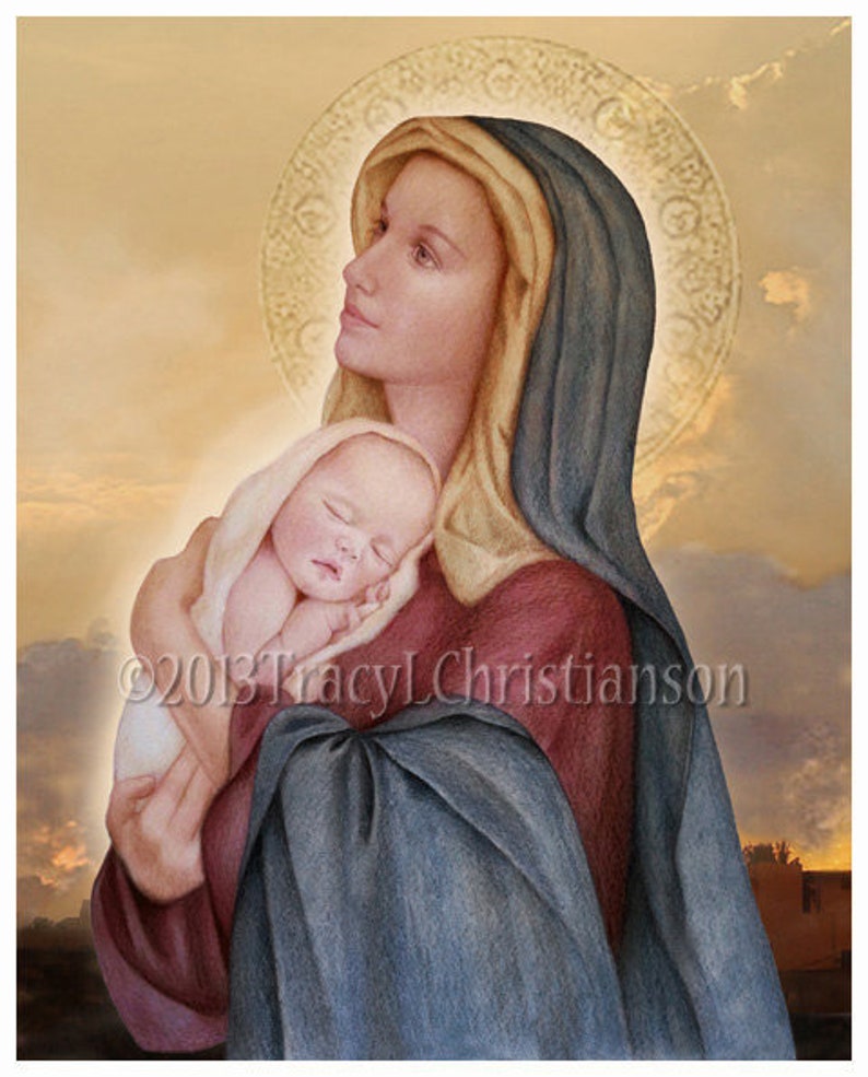 Madonna and Child E Catholic Art Print Blessed Virgin Mary image 0