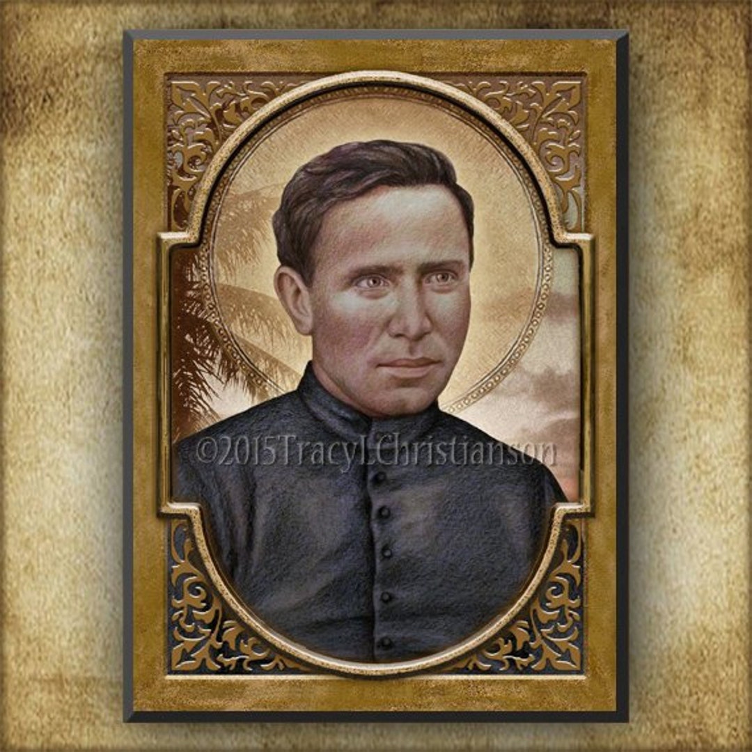 St. Damien of Molokai Wood Plaque & Holy Card GIFT SET, Catholic Saint ...