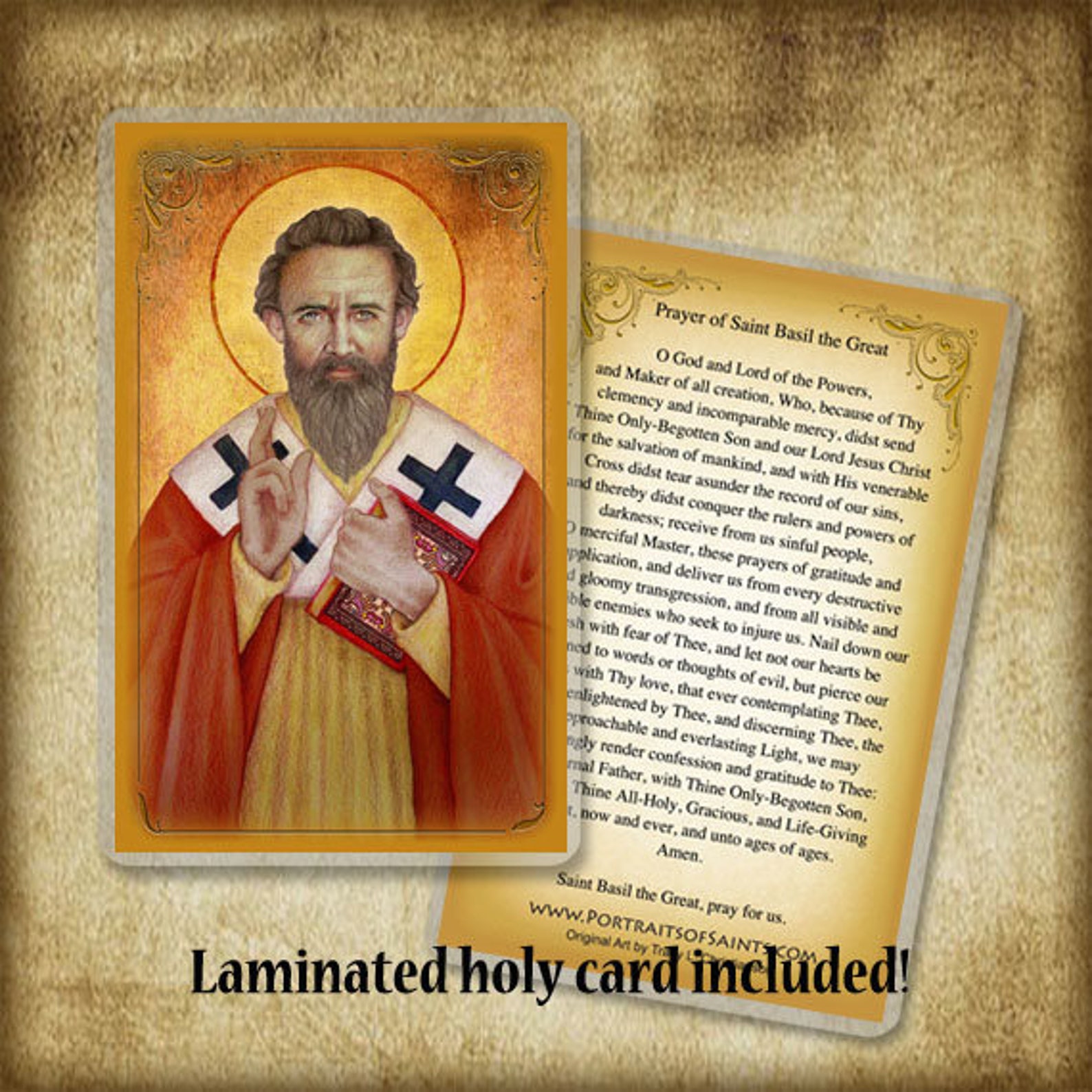 St. Basil the Great Wood Icon & Holy Card GIFT SET, Doctor of the ...