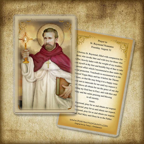 St. Raymond Nonnatus, Prayer Card, Patron of obstetricians