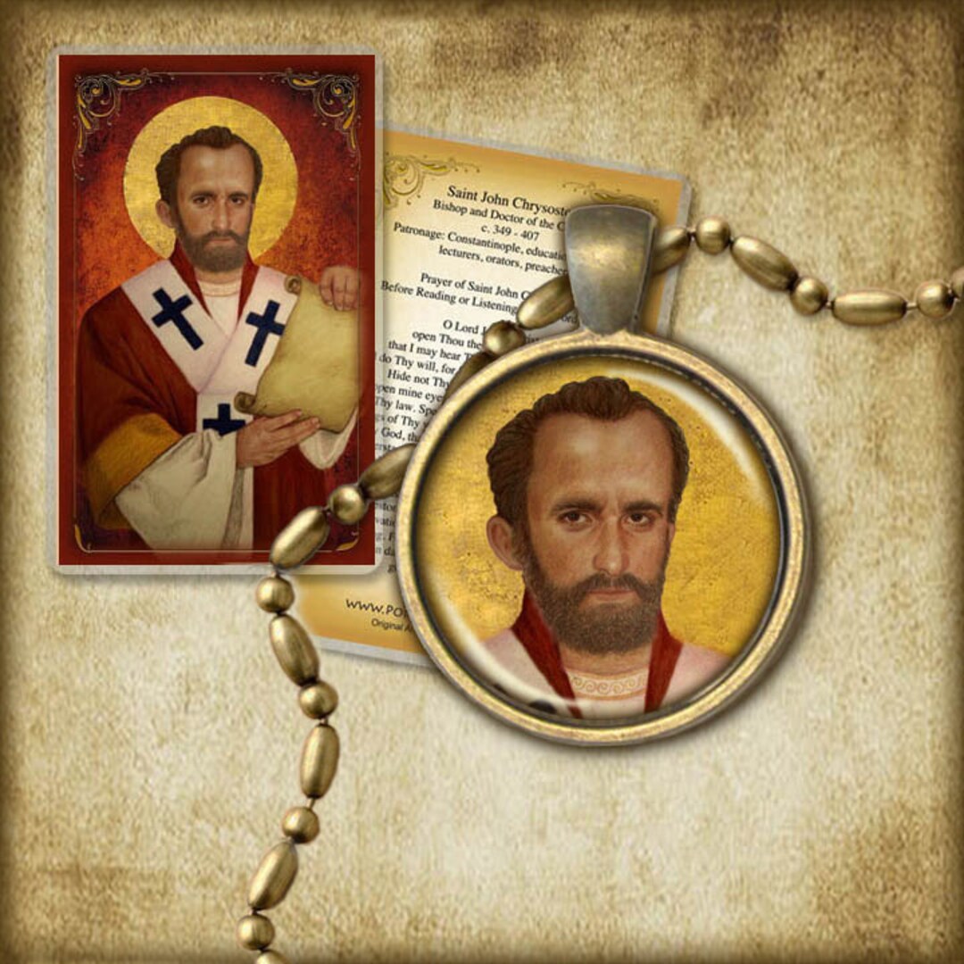 St. John Chrysostom Pendant and Holy Card GIFT SET Catholic Doctor of ...