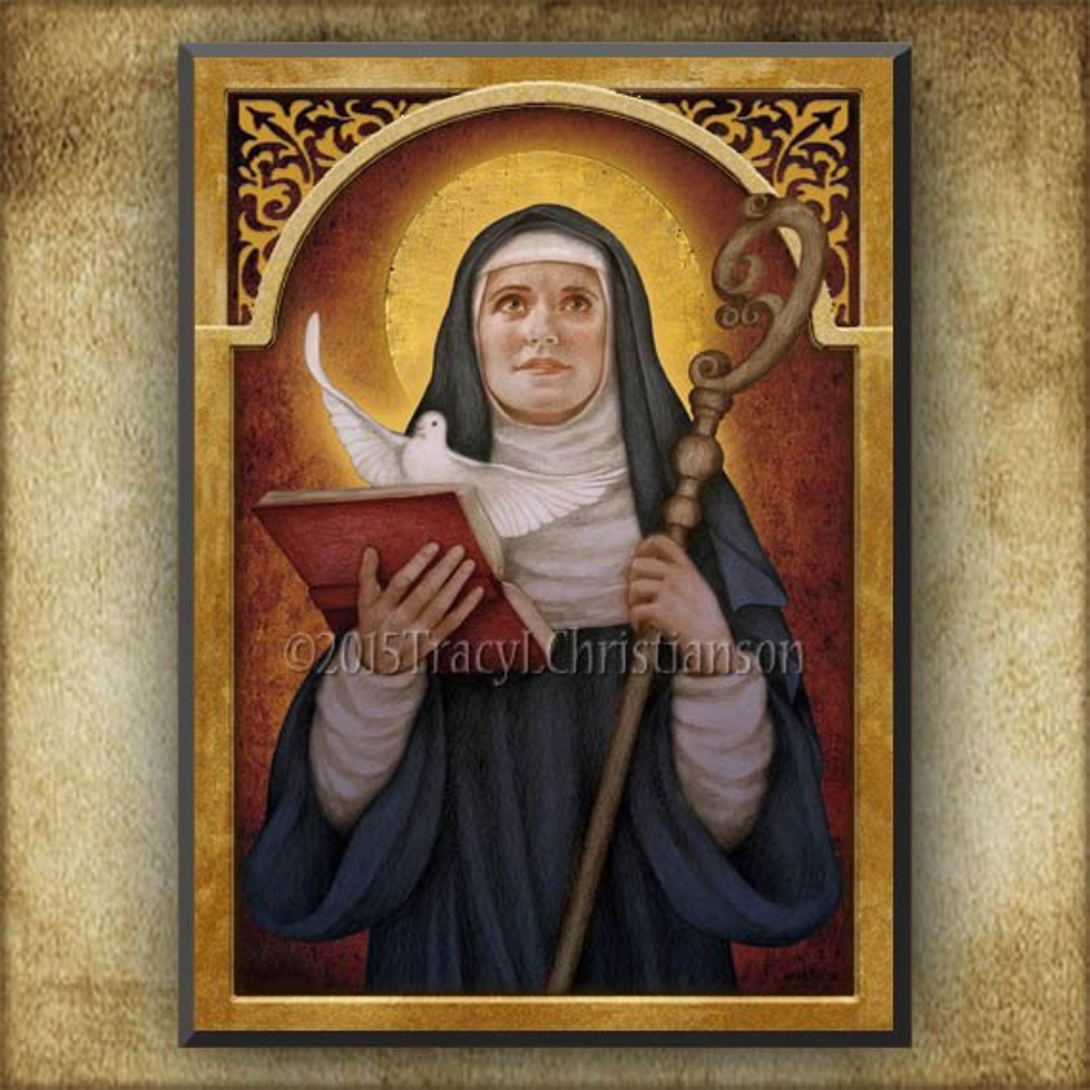 St. Scholastica Wood Icon & Holy Card GIFT SET, Catholic Patron Saint ...
