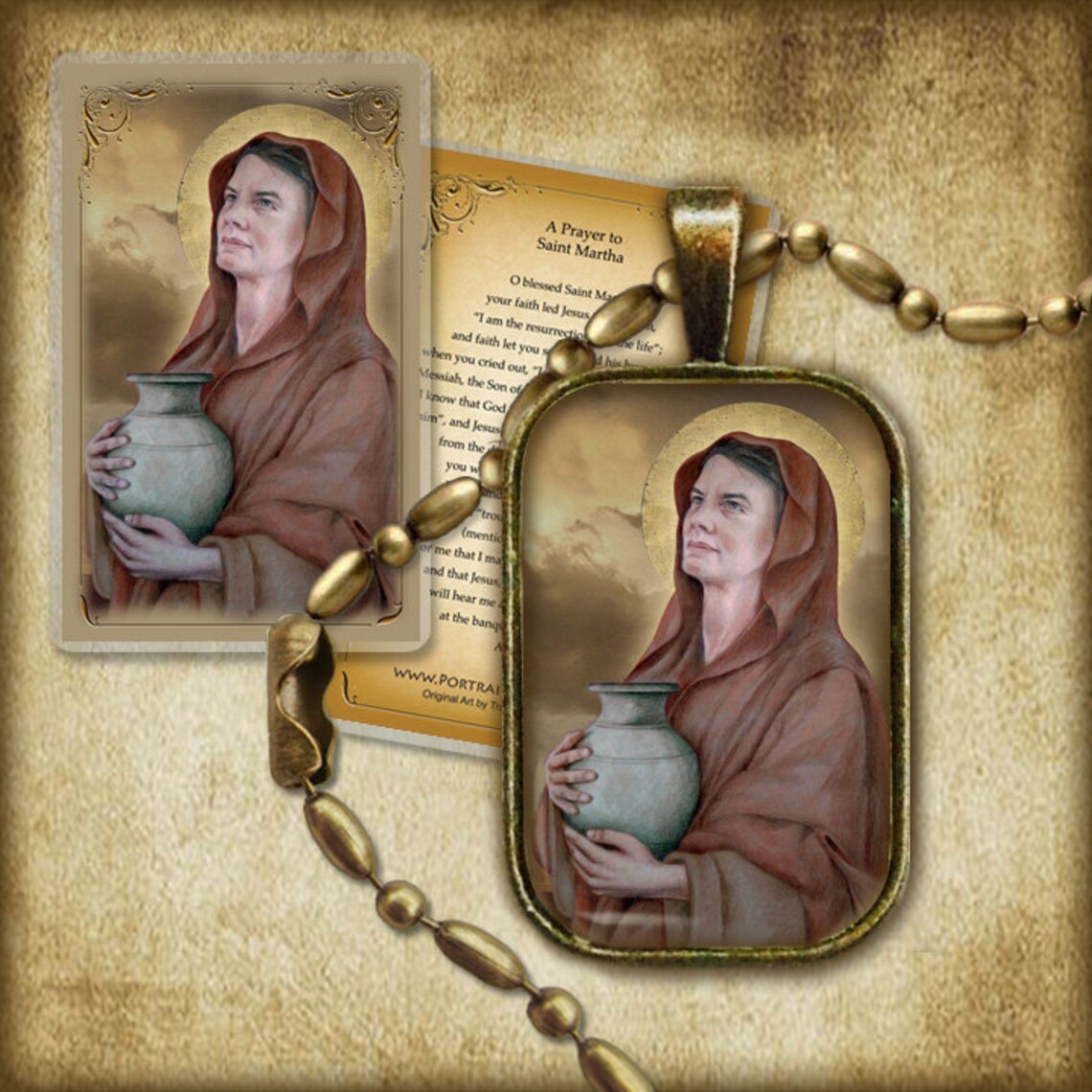St. Martha of Bethany Pendant and Holy Card GIFT SET Saint for the ...