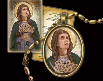 St. Seraphina Pendant and Holy Card GIFT SET, Christian art, patron of physically disabled people