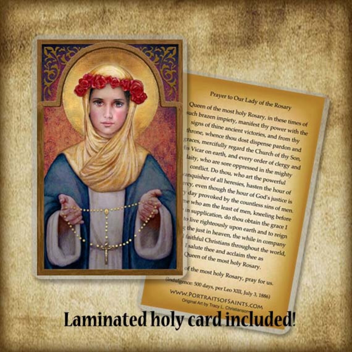 Our Lady of the Rosary Wood Plaque and Holy Card GIFT SET, Blessed ...