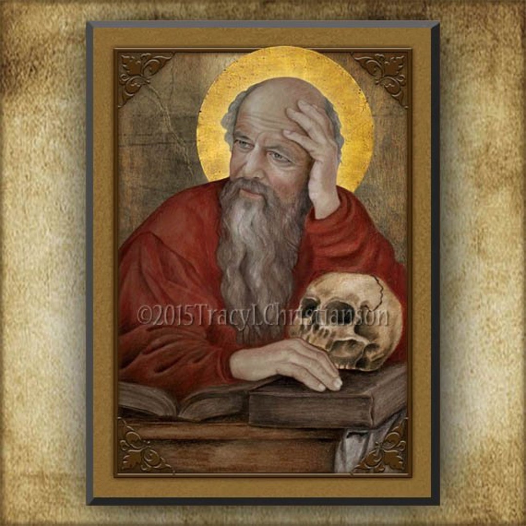 St. Jerome Wood Plaque and Holy Card GIFT SET, Doctor of the Church ...