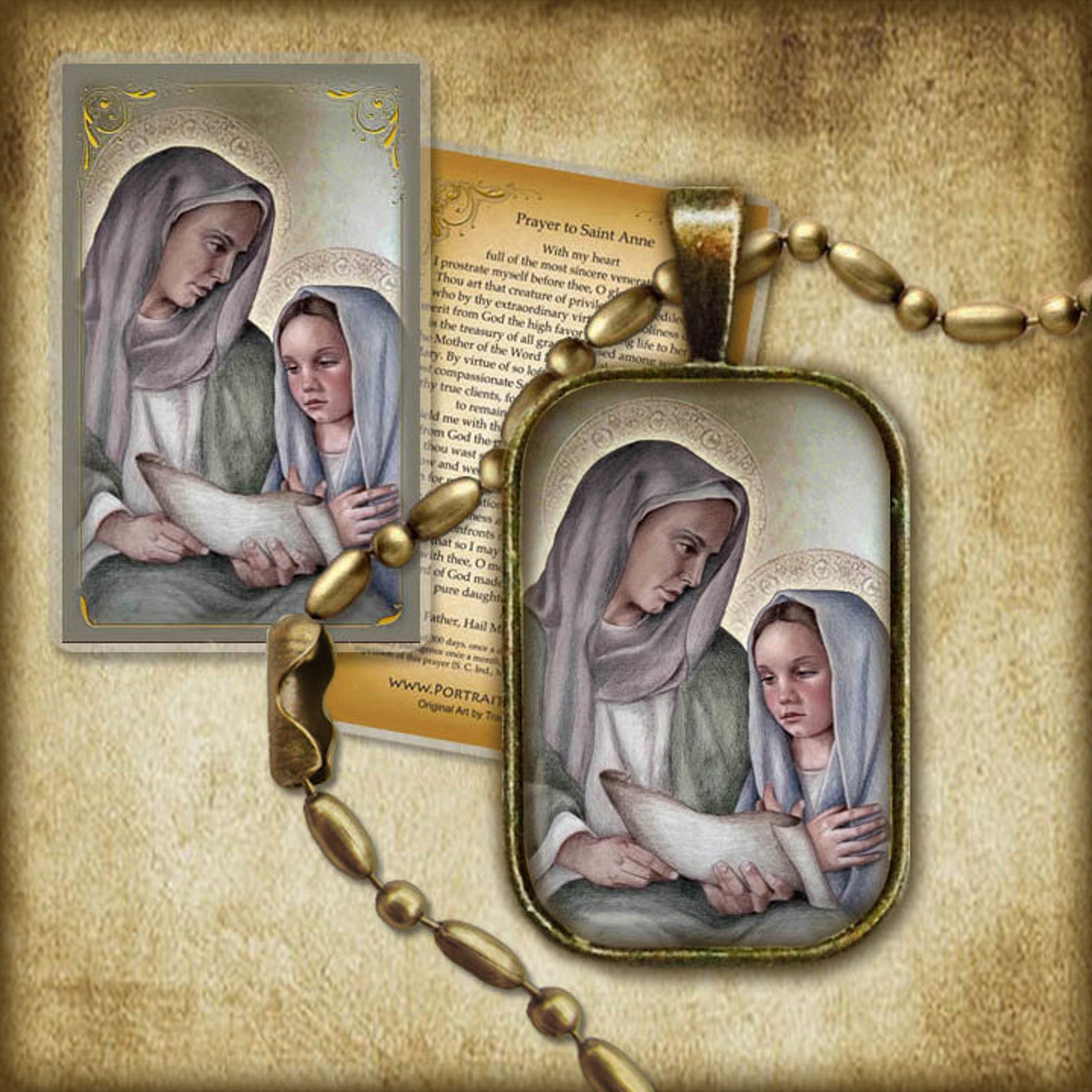 St. Anne and the Child Mary Pendant and Holy Card GIFT SET for Etsy