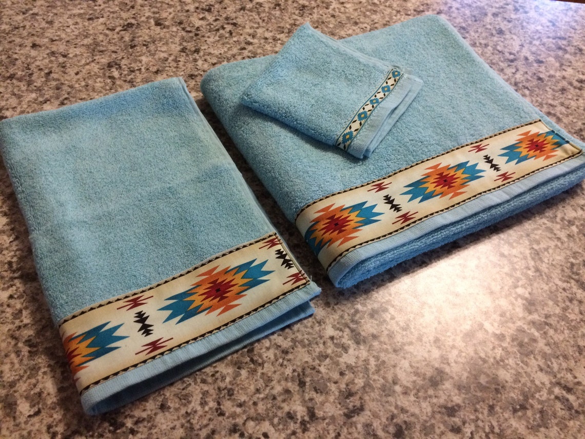 Western Towels Blue Bath Western Bathroom Western Etsy