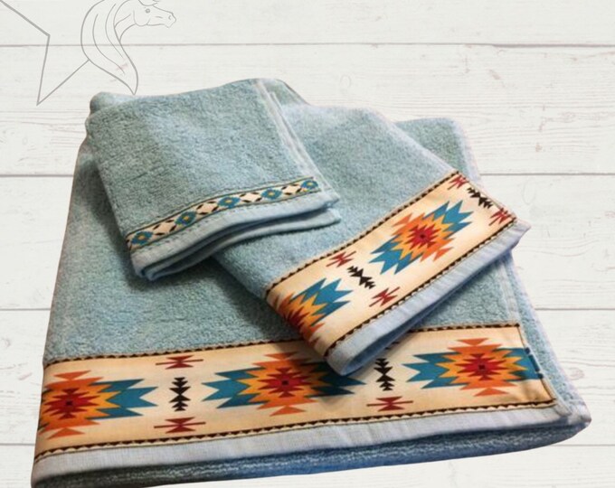 Western Towels, Blue Bath, Western Bathroom, Western Housewarming, Bath