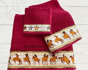 Bathroom Towel Set - Brown Towels with Teal Bison – Star Bound Horses