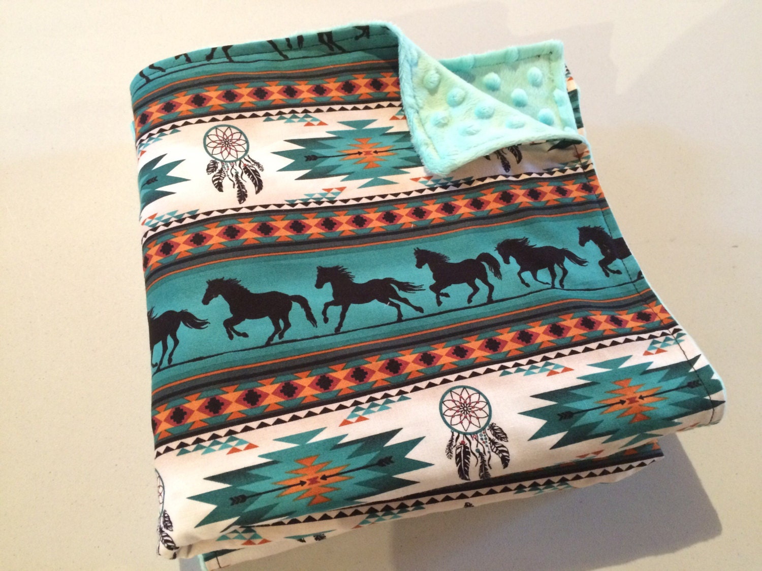 Navajo Minky Baby Blanket Teal baby blanket Western Baby Etsy