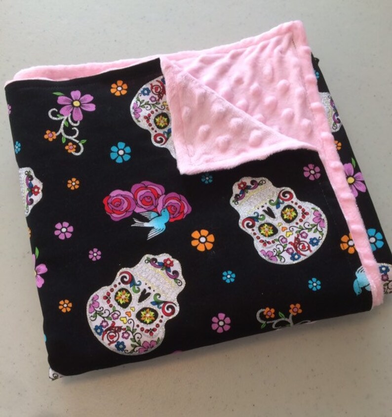 Sugar Skull Baby Blanket Day Of The Dead Candy Minky Bedding Girl