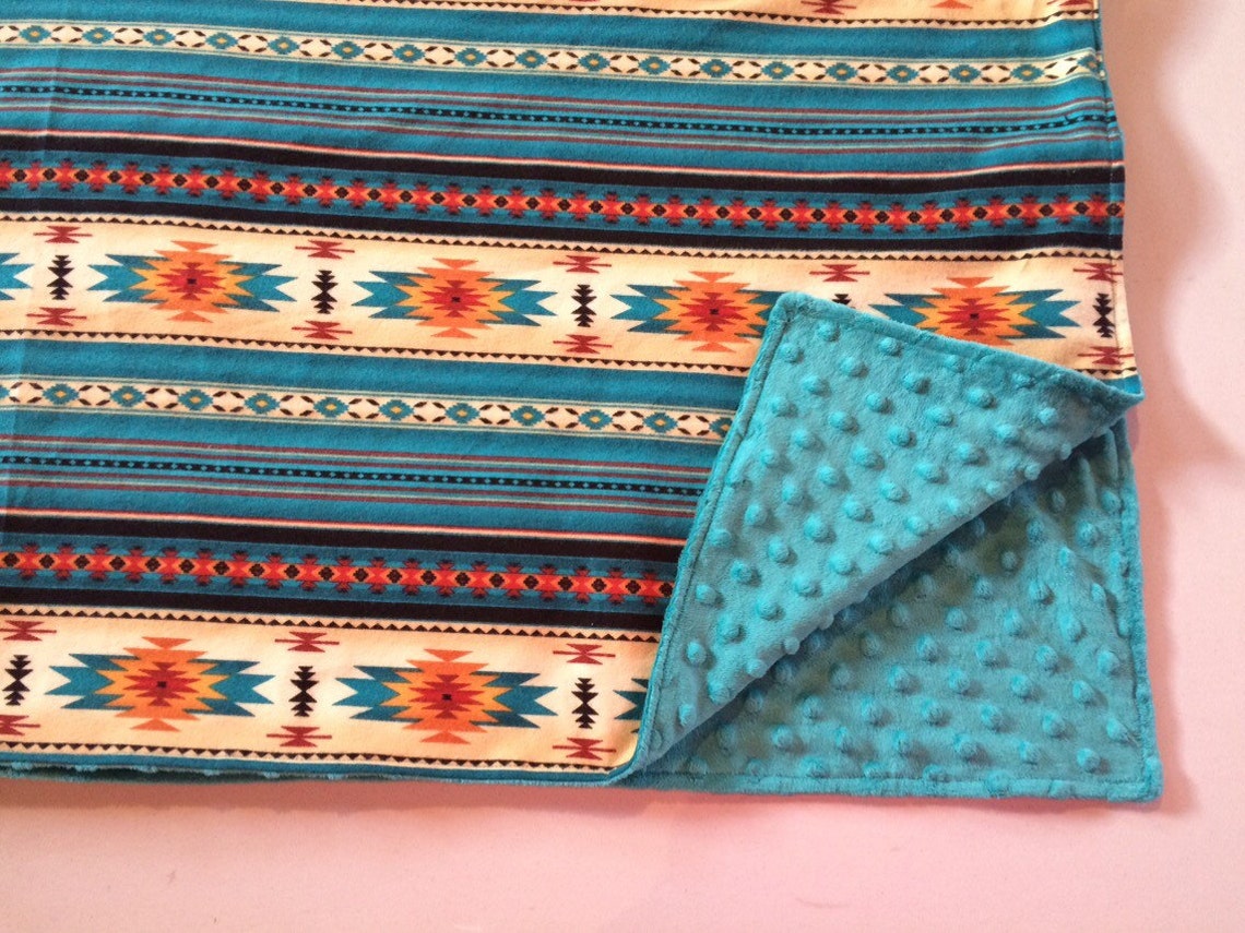Southwest Baby Blanket Teal Frontier Blanket Aztec Print Etsy